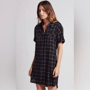 Current Elliott Black Workwear Windowpane Shirtdress‎ Short Casual Dress 1 Small